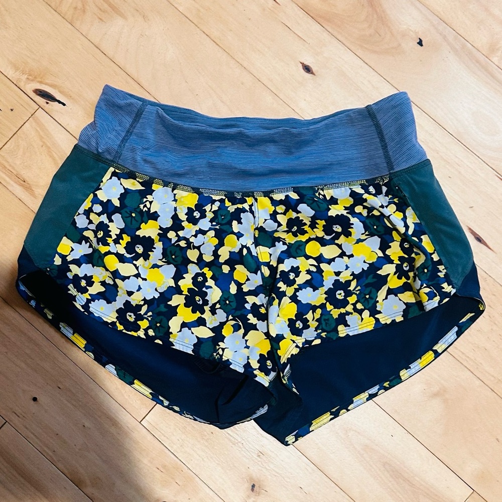 Outdoor Voices Floral Athletic Shorts - Blue and Yellow